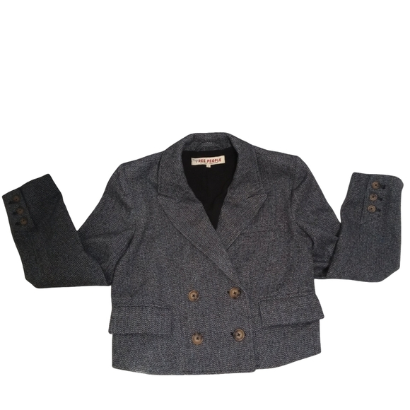 Free People Jackets & Blazers - Free People Cropped Wool Blend Double Breasted Heritage Blazer Blue Jacket Small